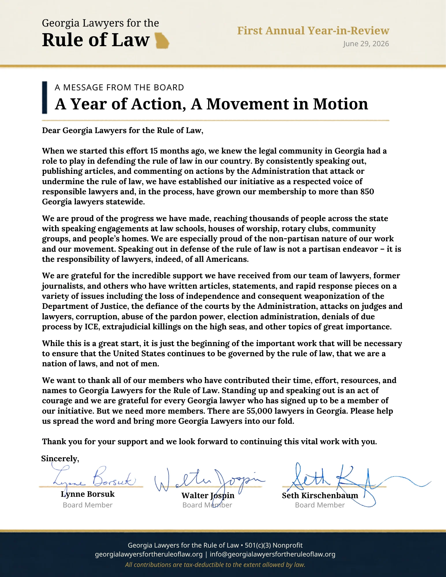 Year In Review Letter